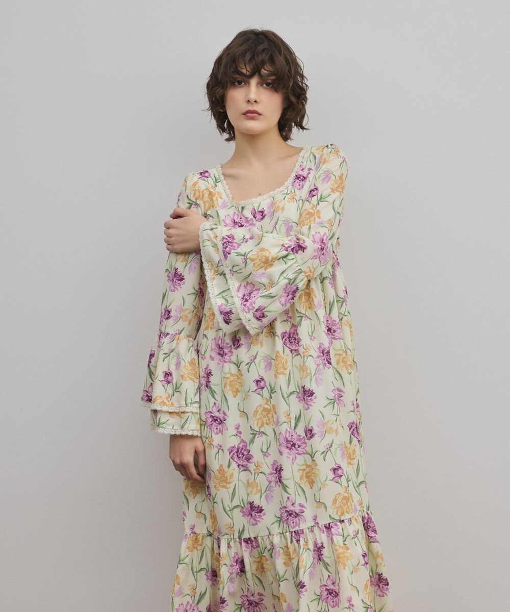 GRACE CONTINENTAL ボタニカルプリントティアードワンピース 