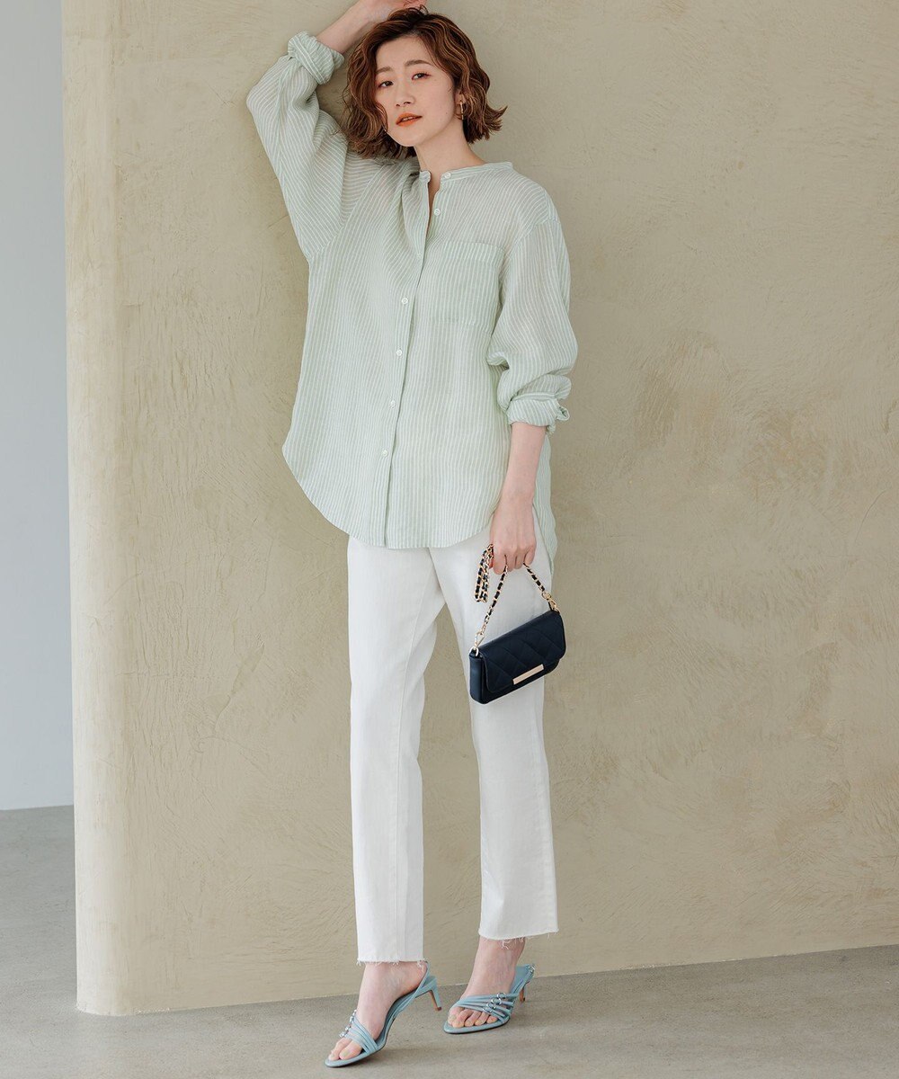 23区 S 【洗える】LIBECO バンドカラー シャツ 