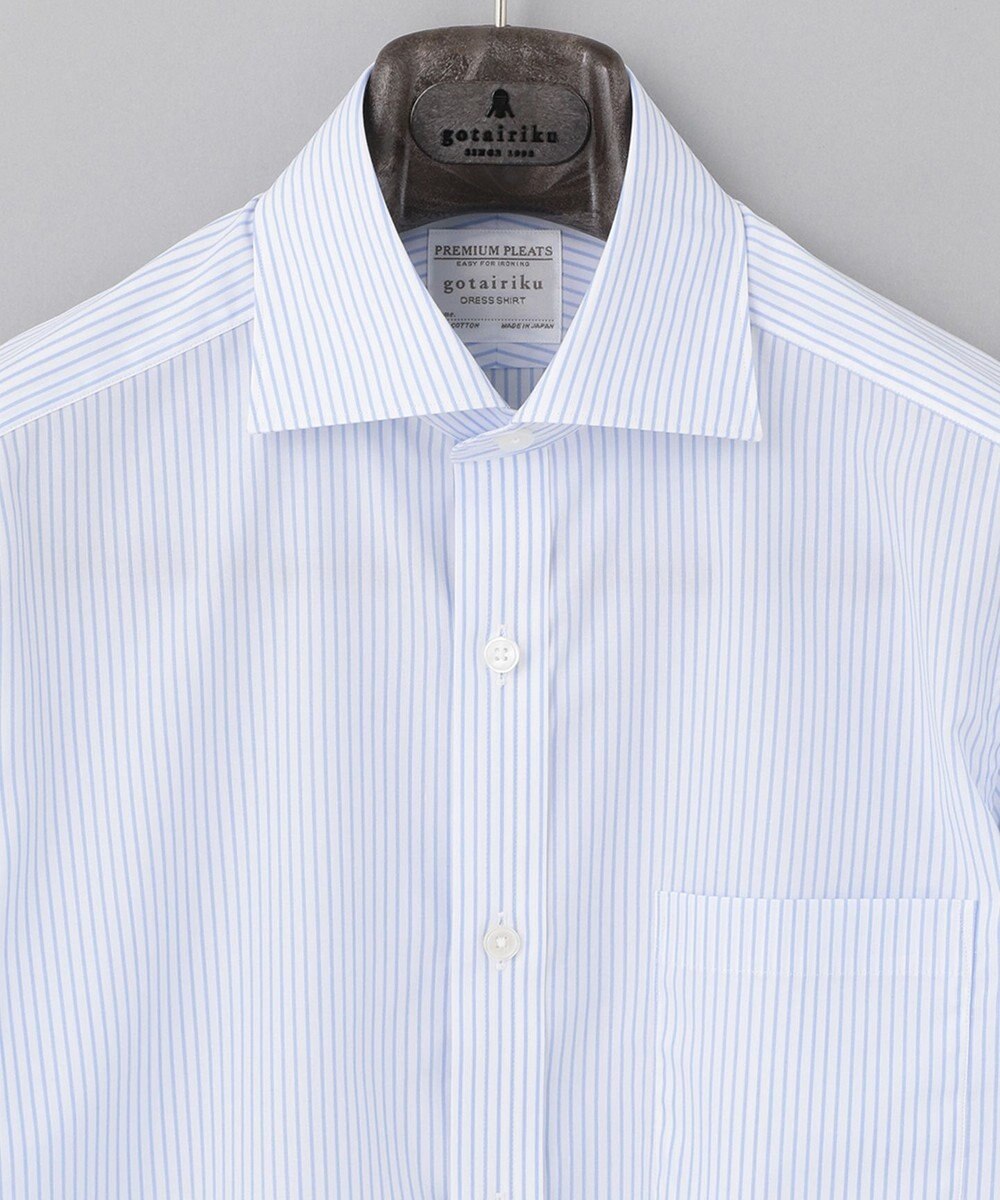 GOTAIRIKU 【形態安定】プレミアムプリーツシャツ_ワイドカラーストライプ 