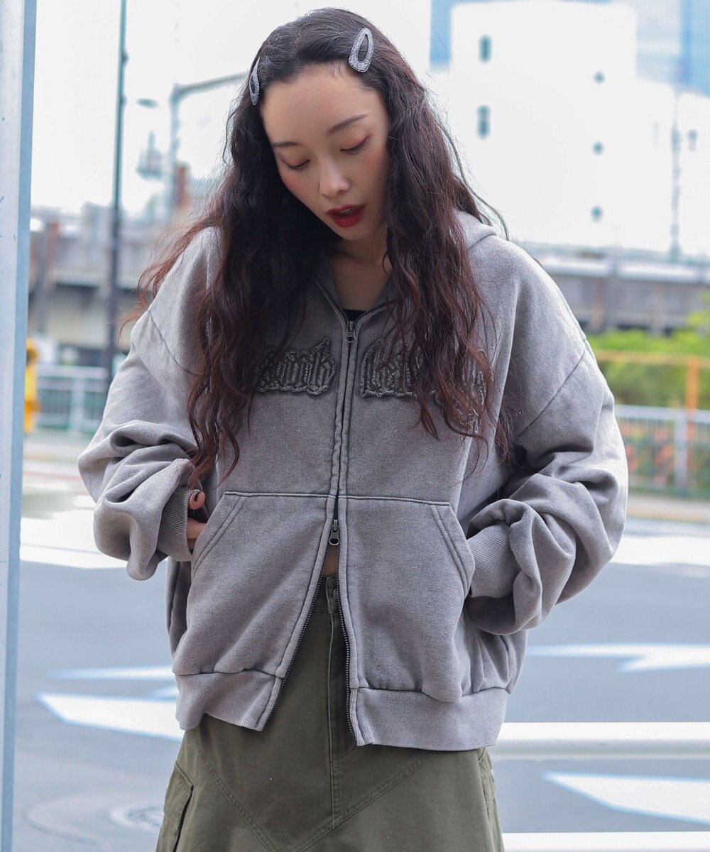 WEGO 【ユニセックス着用ITEM/MLサイズ展開】ショートグラフィックZIPパーカー 