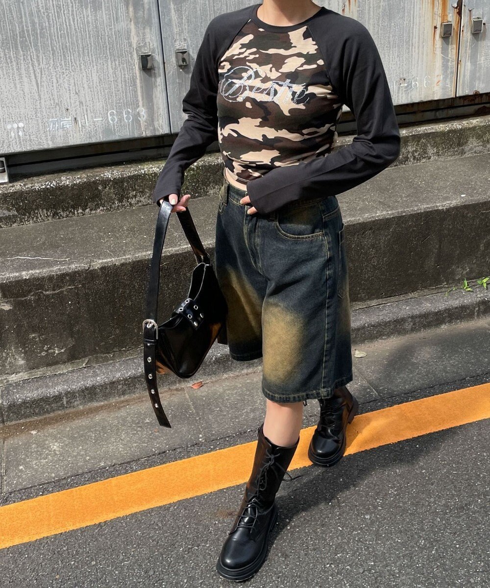 WEGO ラインストーンサイドドロストラグランロンT 