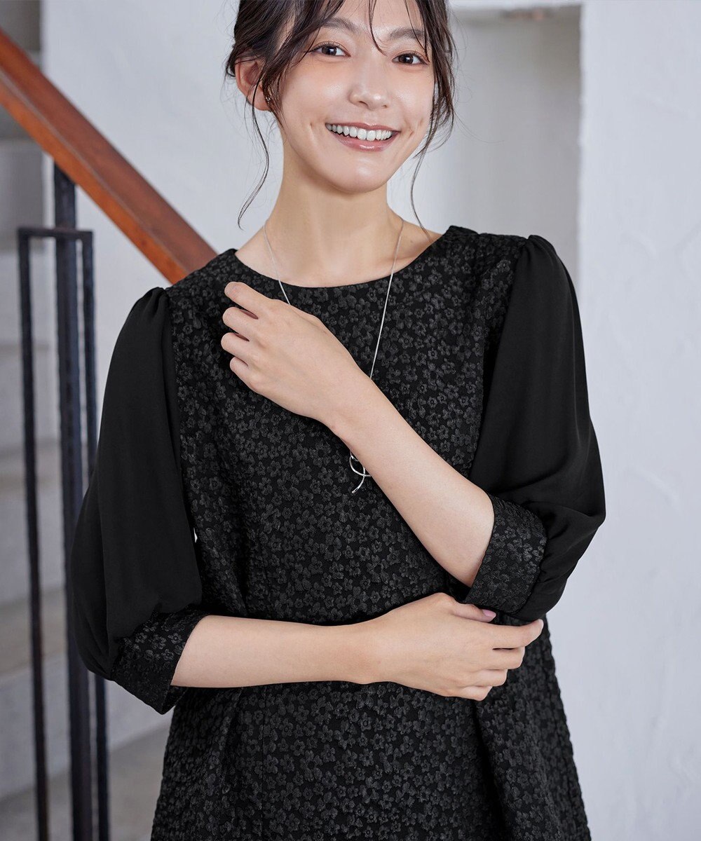 Tiaclasse L 【洗える】フラワーJQ袖シフォンチュニック 