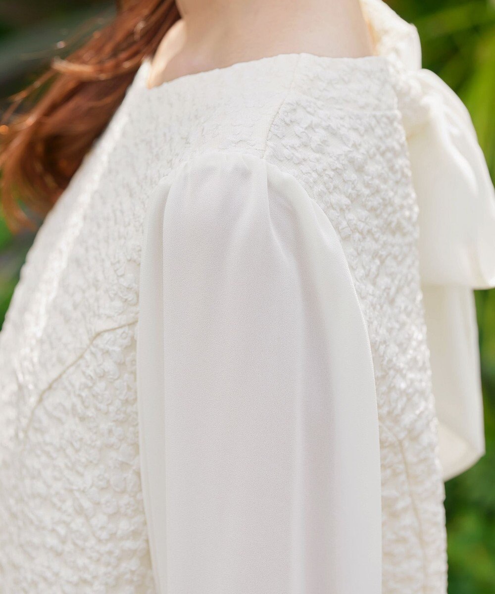 Tiaclasse L 【洗える】フラワーJQ袖シフォンチュニック 