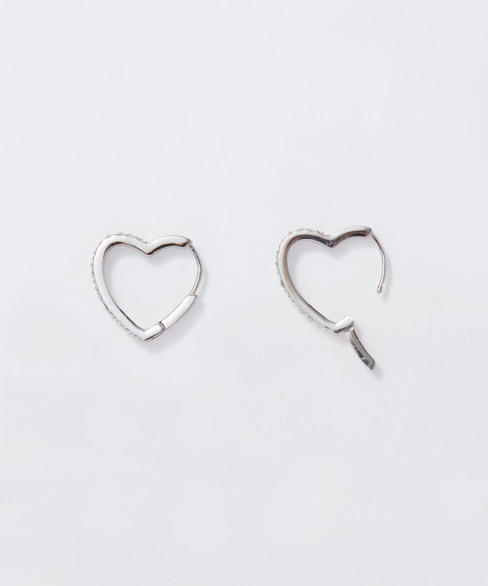 Phoebe 【金属アレルギー対応】ワンタッチライナーハートビジューフープピアス　シルバー 