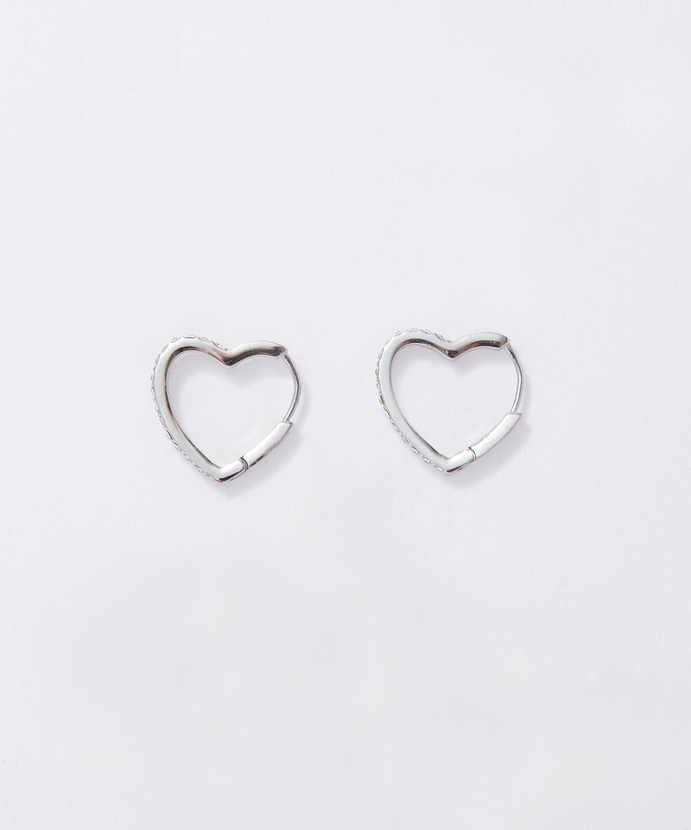 Phoebe 【金属アレルギー対応】ワンタッチライナーハートビジューフープピアス　シルバー 