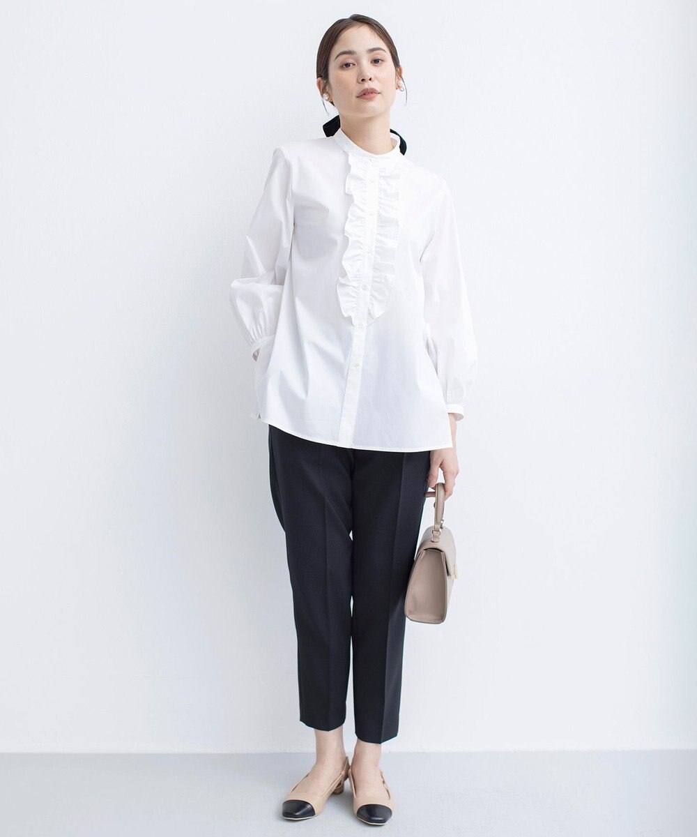 組曲 コンパクトシャーティング フリルブラウス 