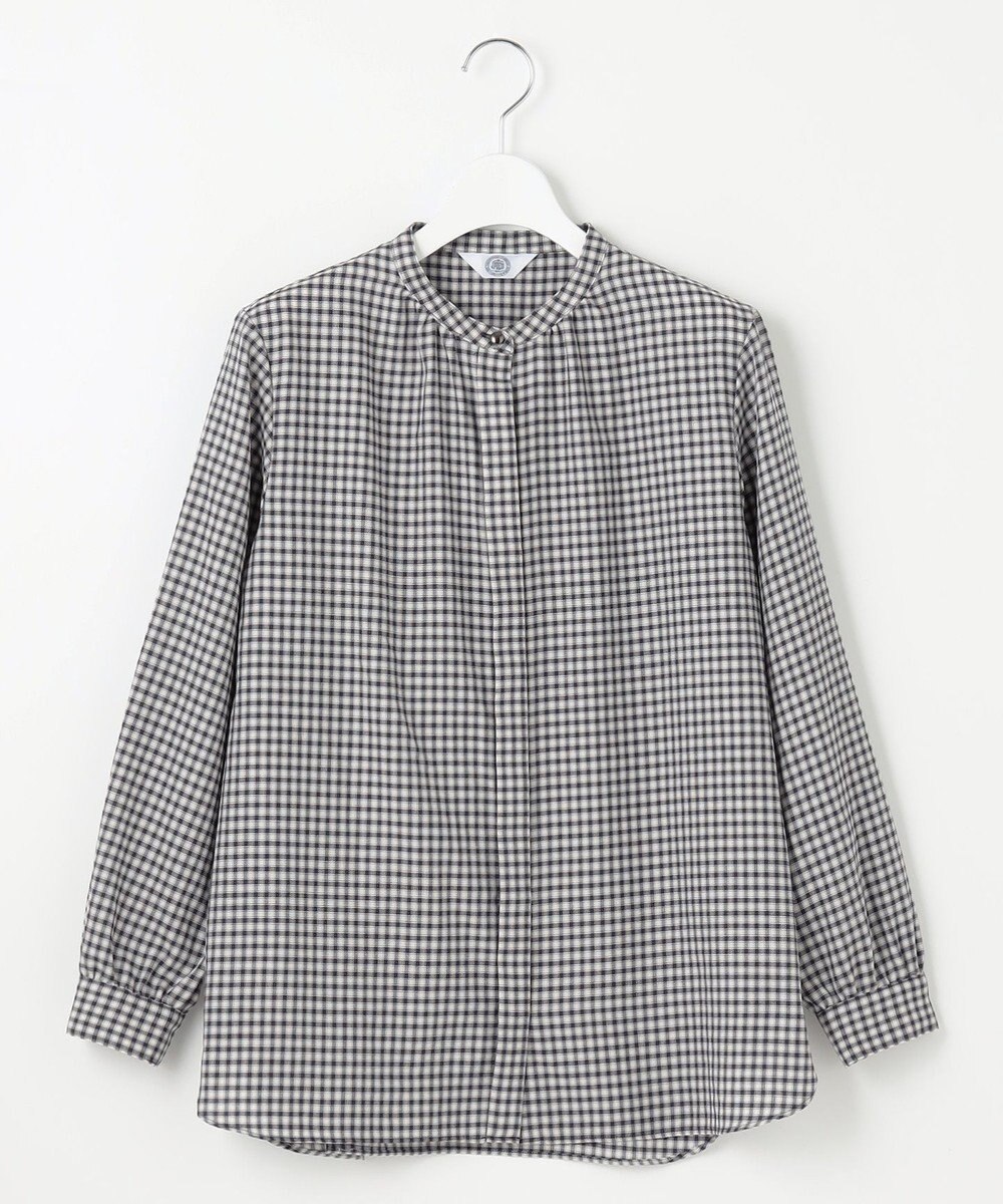 J.PRESS LADIES L 【洗える】ポリエステルヴィスコースブロックチェック バンドカラー ブラウス 