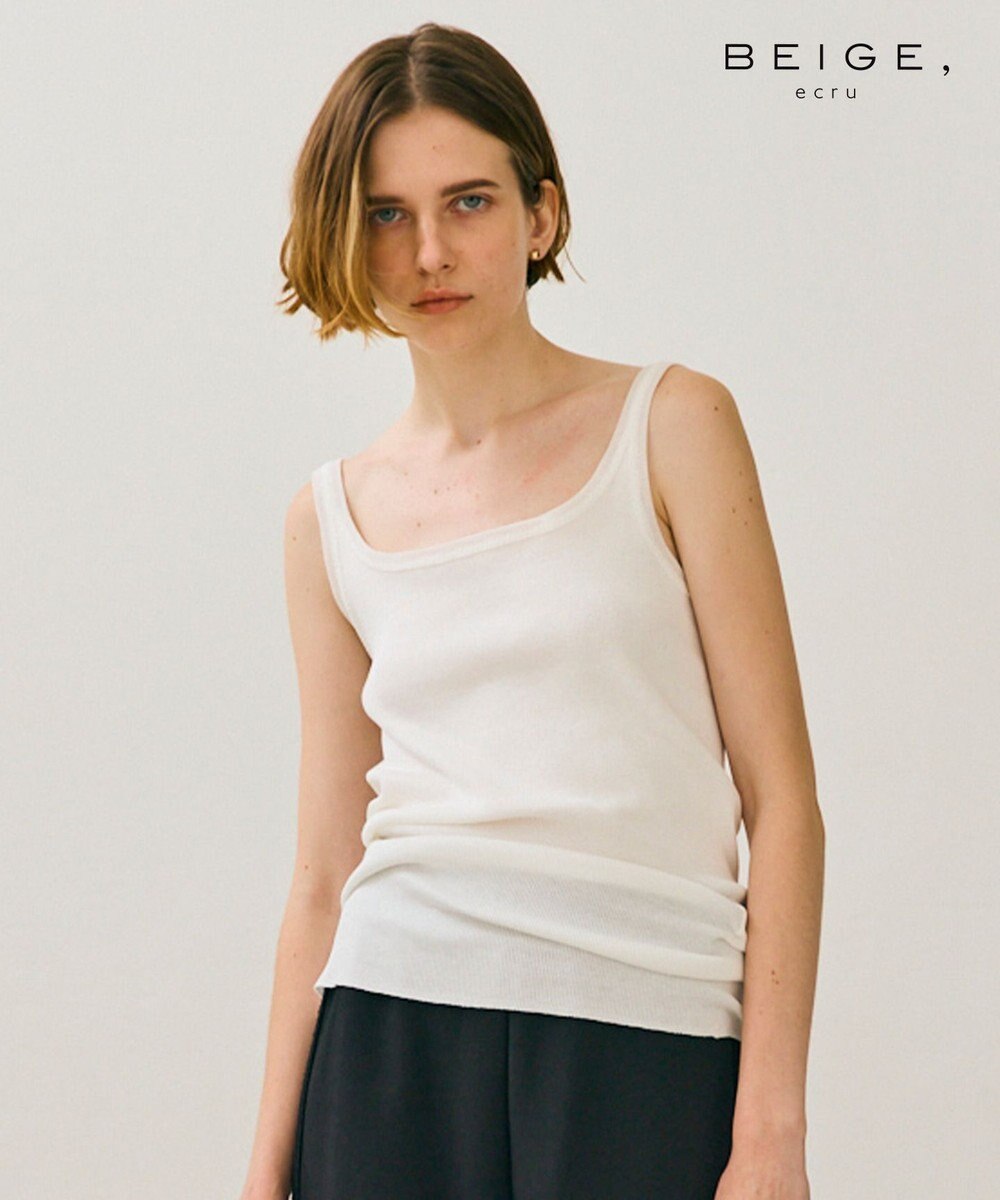 BEIGE， 【WEB限定・洗える】RIB TOPS /  コットンシルクリブキャミソール White