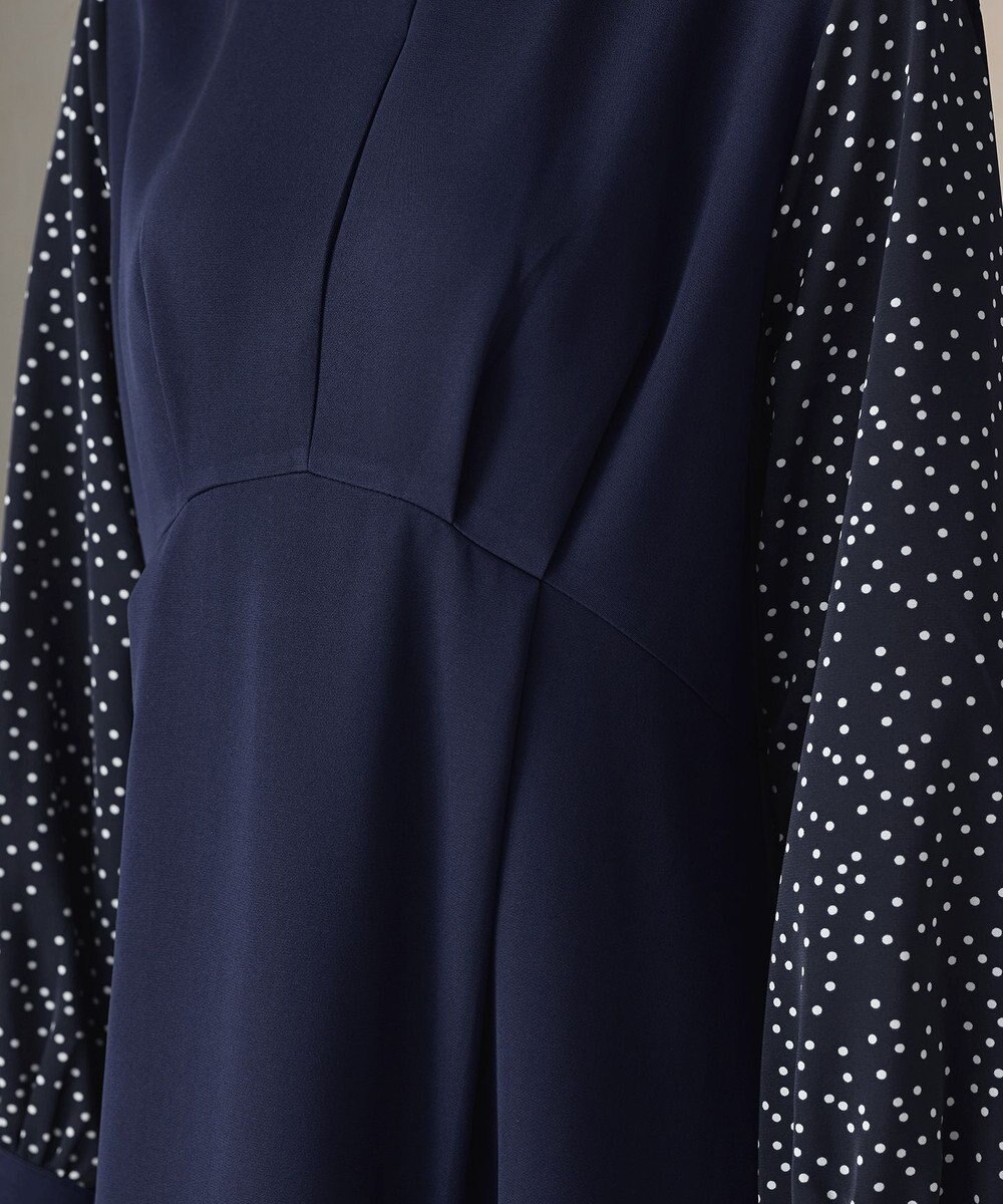 Tiaclasse L ドット柄コンビバックリボンタックワンピース 