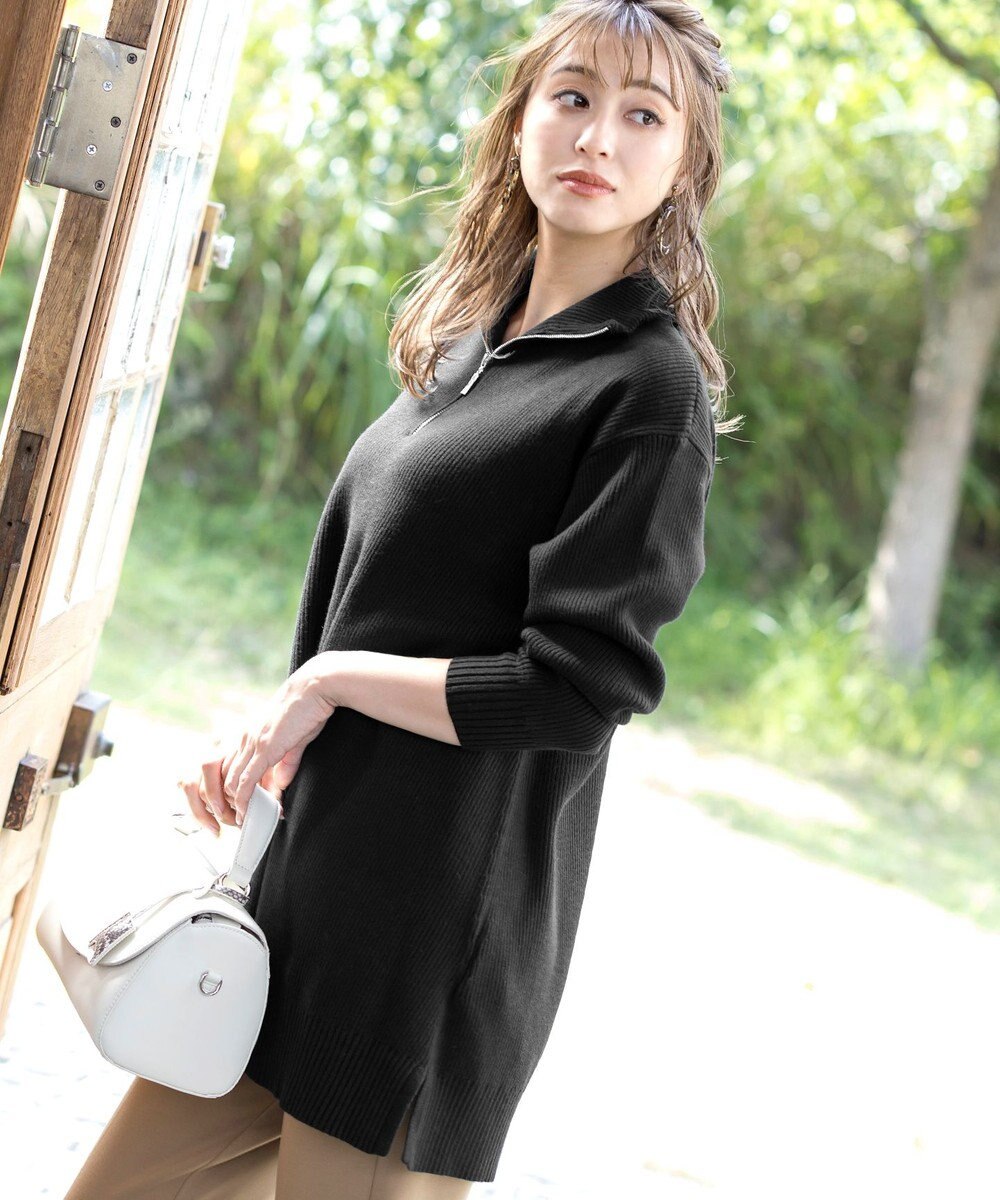 Tiaclasse 【洗える】ハーフジップニットチュニック 