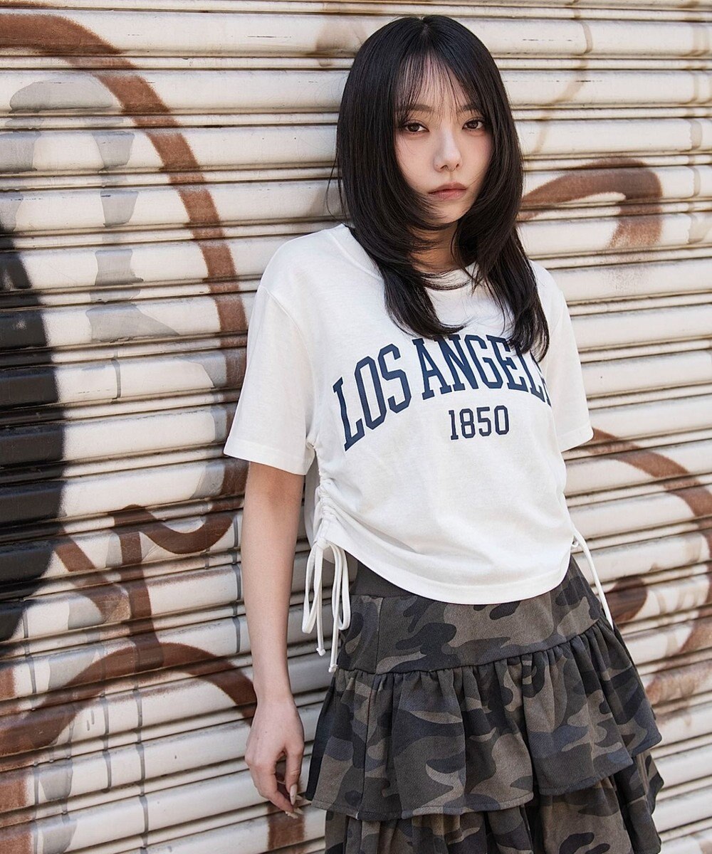 WEGO グラフィックサイドリボンドロストショートT 