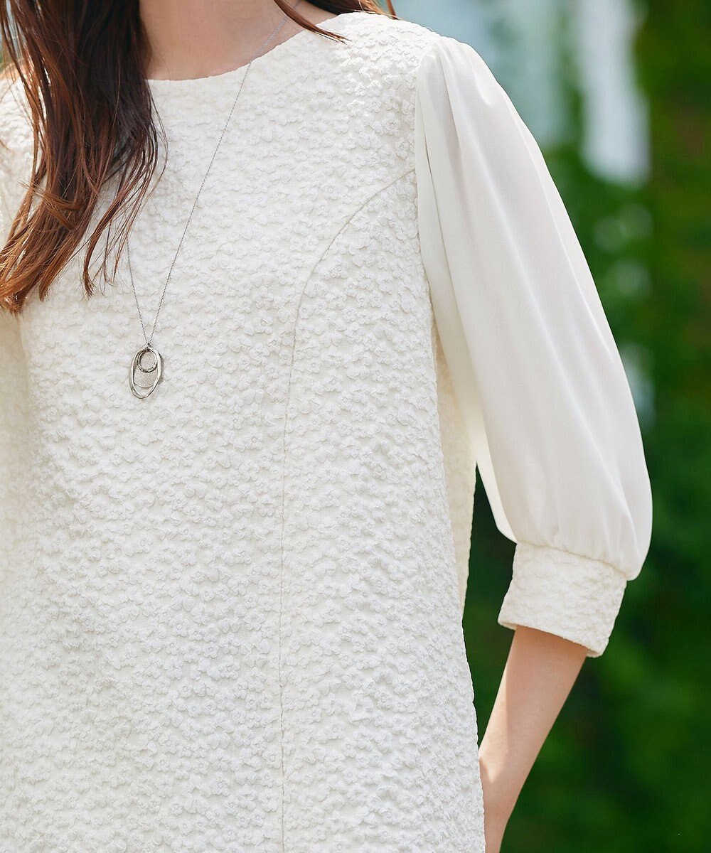 Tiaclasse L 【洗える】フラワーJQ袖シフォンチュニック 