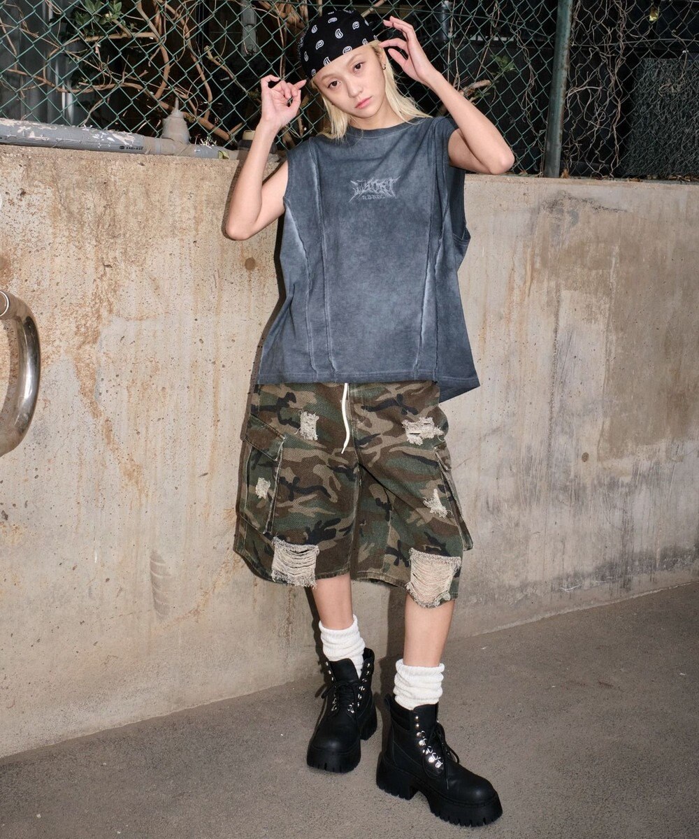 WEGO 【ユニセックス着用ITEM/MLサイズ展開】コールドダイスウィッチングロゴノースリーブ 