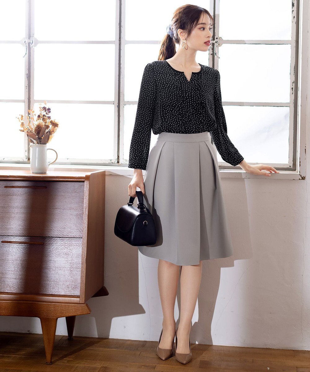 Tiaclasse 【洗える】大人上品な配色ピンタックブラウス 