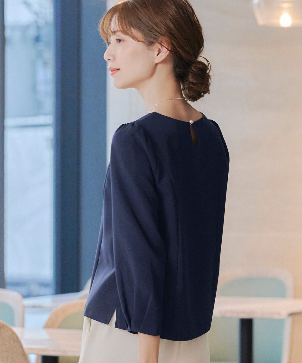 Tiaclasse L 【ダブルストレッチ】【洗える】タックパフ袖ブラウス 