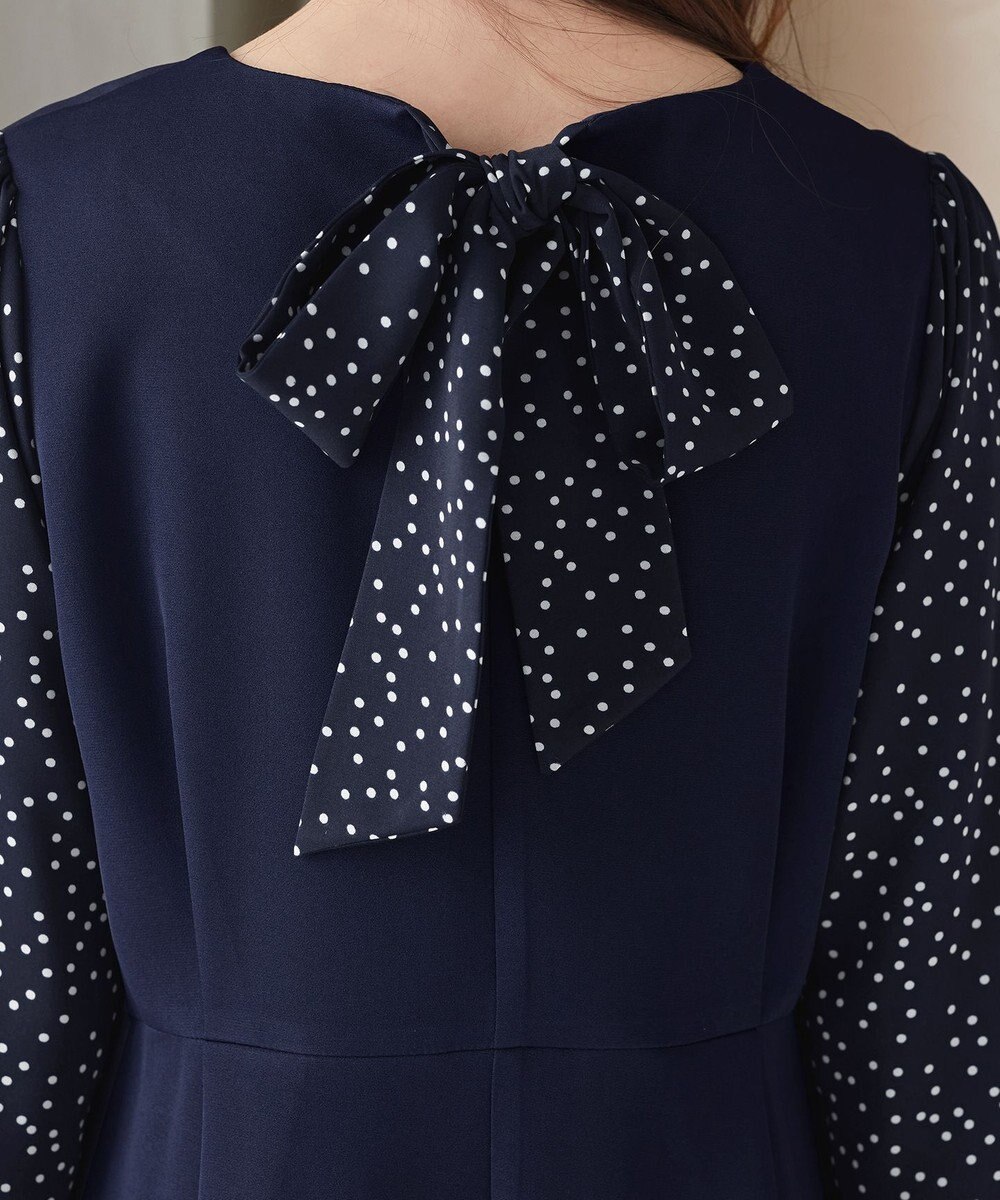 Tiaclasse L ドット柄コンビバックリボンタックワンピース 