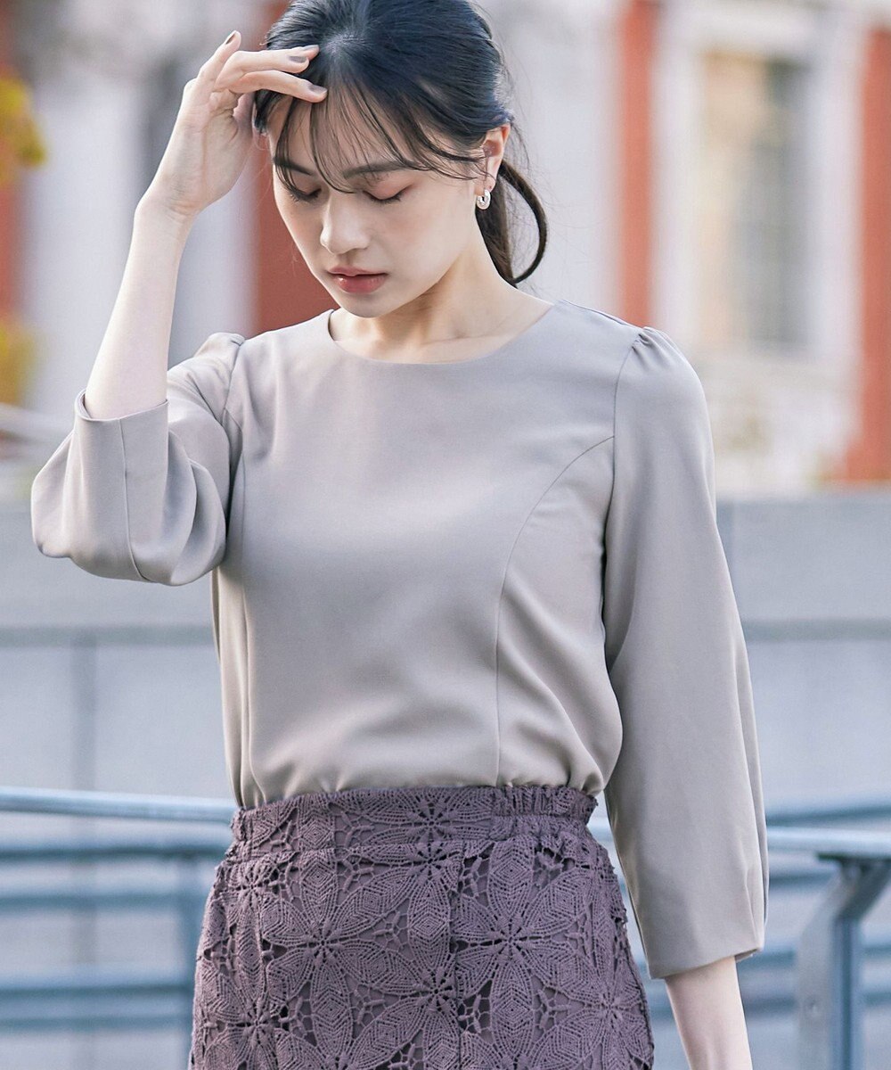 Tiaclasse L 【ダブルストレッチ】【洗える】タックパフ袖ブラウス 