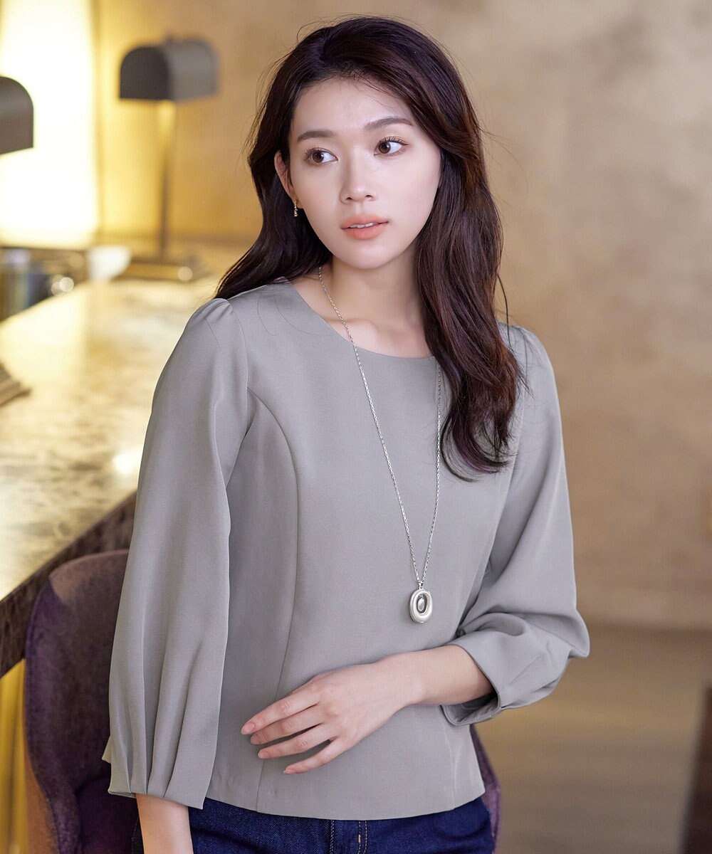 Tiaclasse L 【ダブルストレッチ】【洗える】タックパフ袖ブラウス 