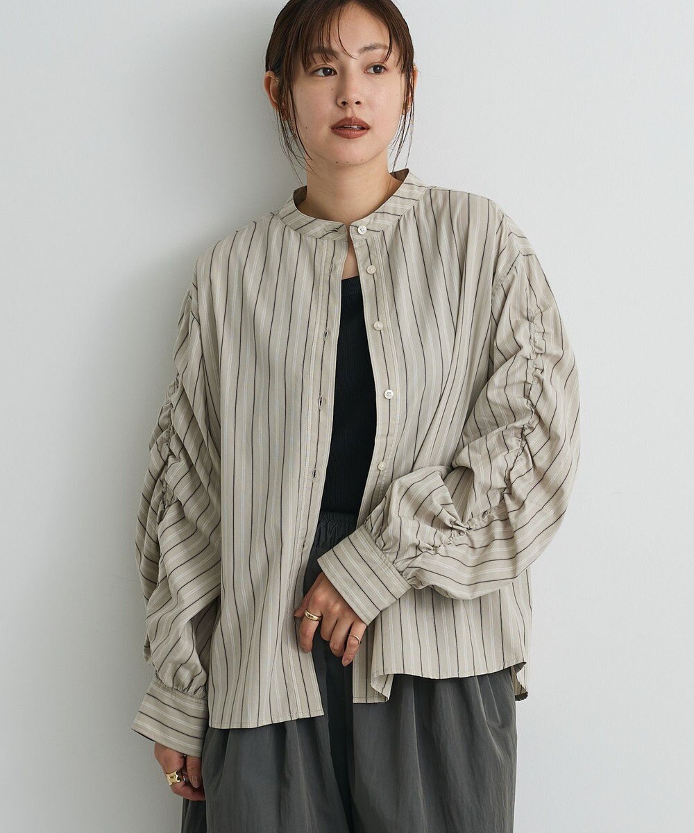 CRAFT STANDARD BOUTIQUE 袖シャーリングバンドカラーシャツ 