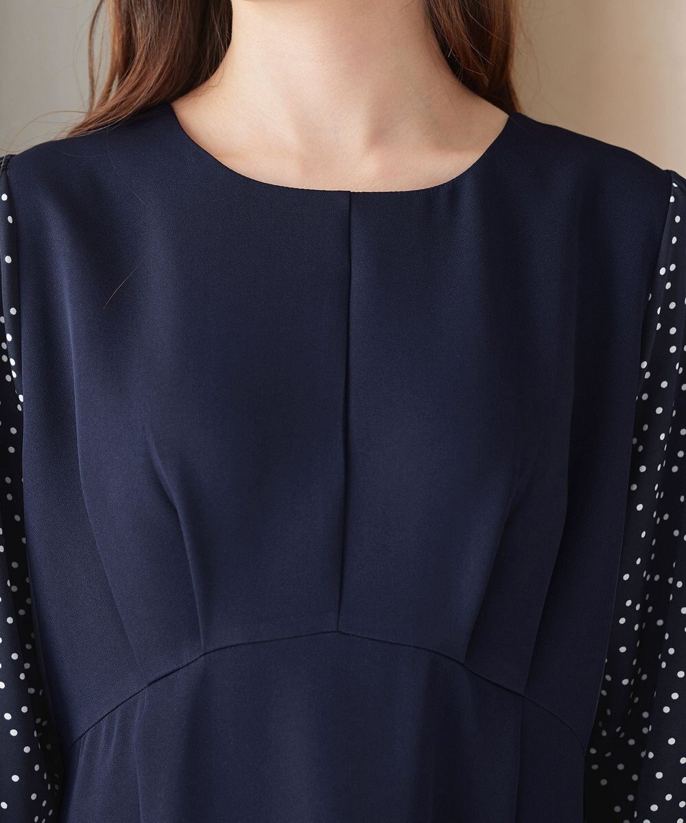 Tiaclasse L ドット柄コンビバックリボンタックワンピース 