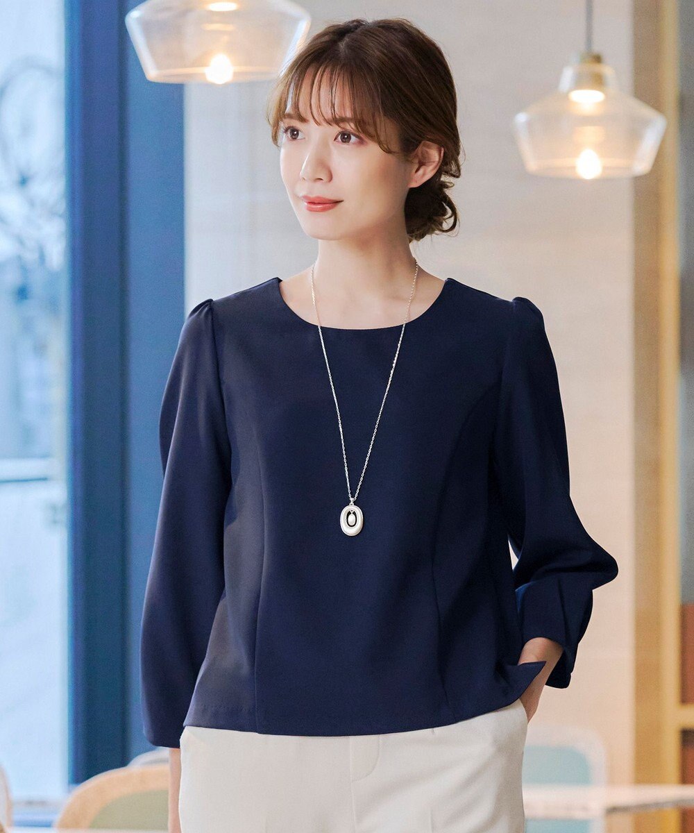 Tiaclasse L 【ダブルストレッチ】【洗える】タックパフ袖ブラウス 