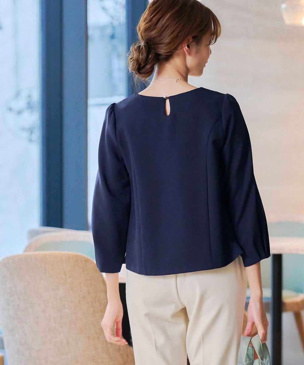 Tiaclasse L 【ダブルストレッチ】【洗える】タックパフ袖ブラウス 