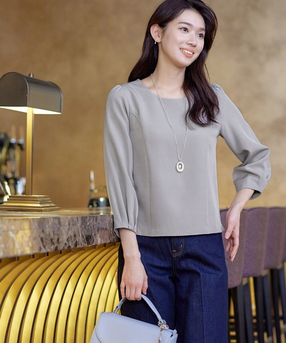 Tiaclasse L 【ダブルストレッチ】【洗える】タックパフ袖ブラウス 