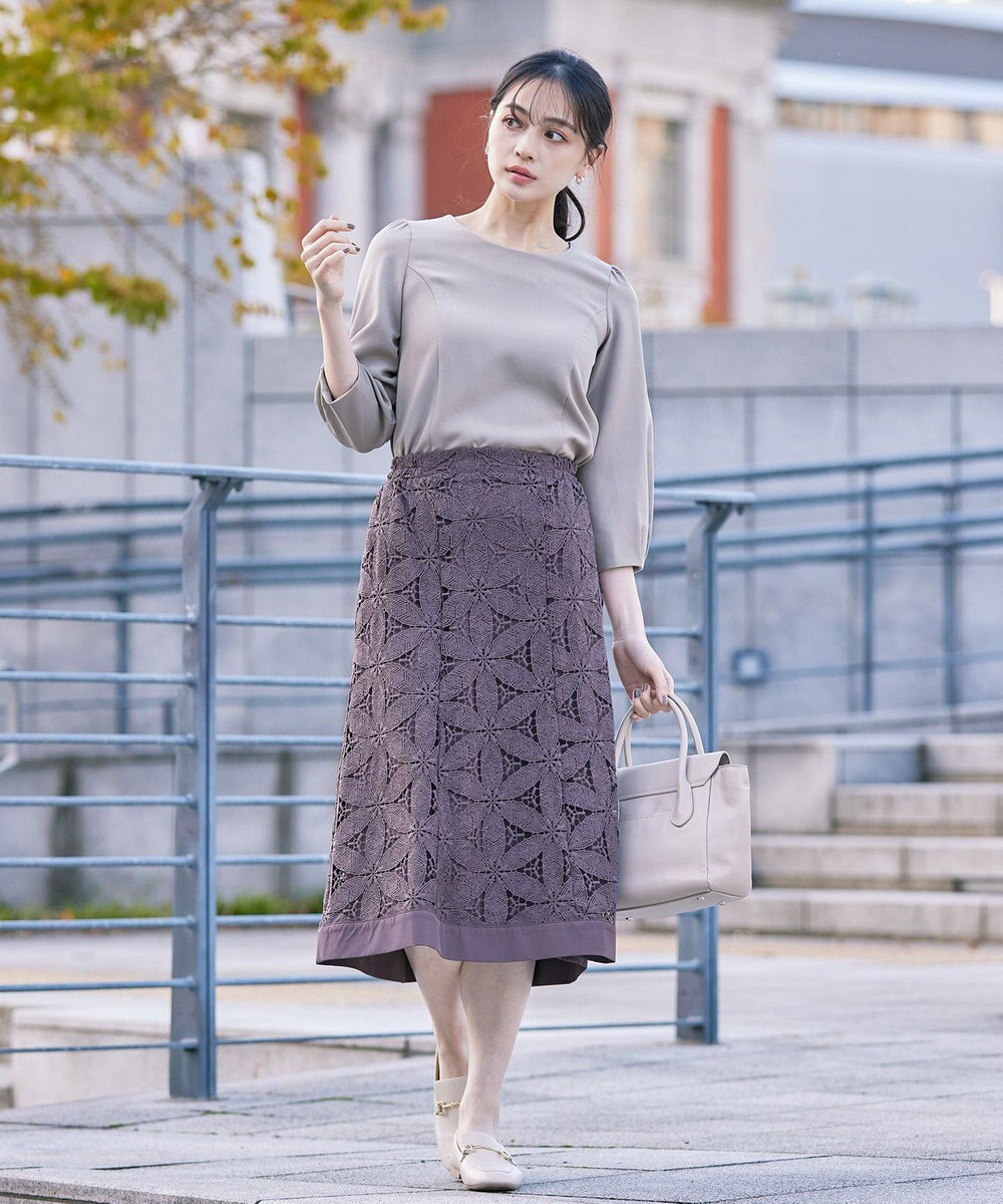 Tiaclasse L 【ダブルストレッチ】【洗える】タックパフ袖ブラウス 