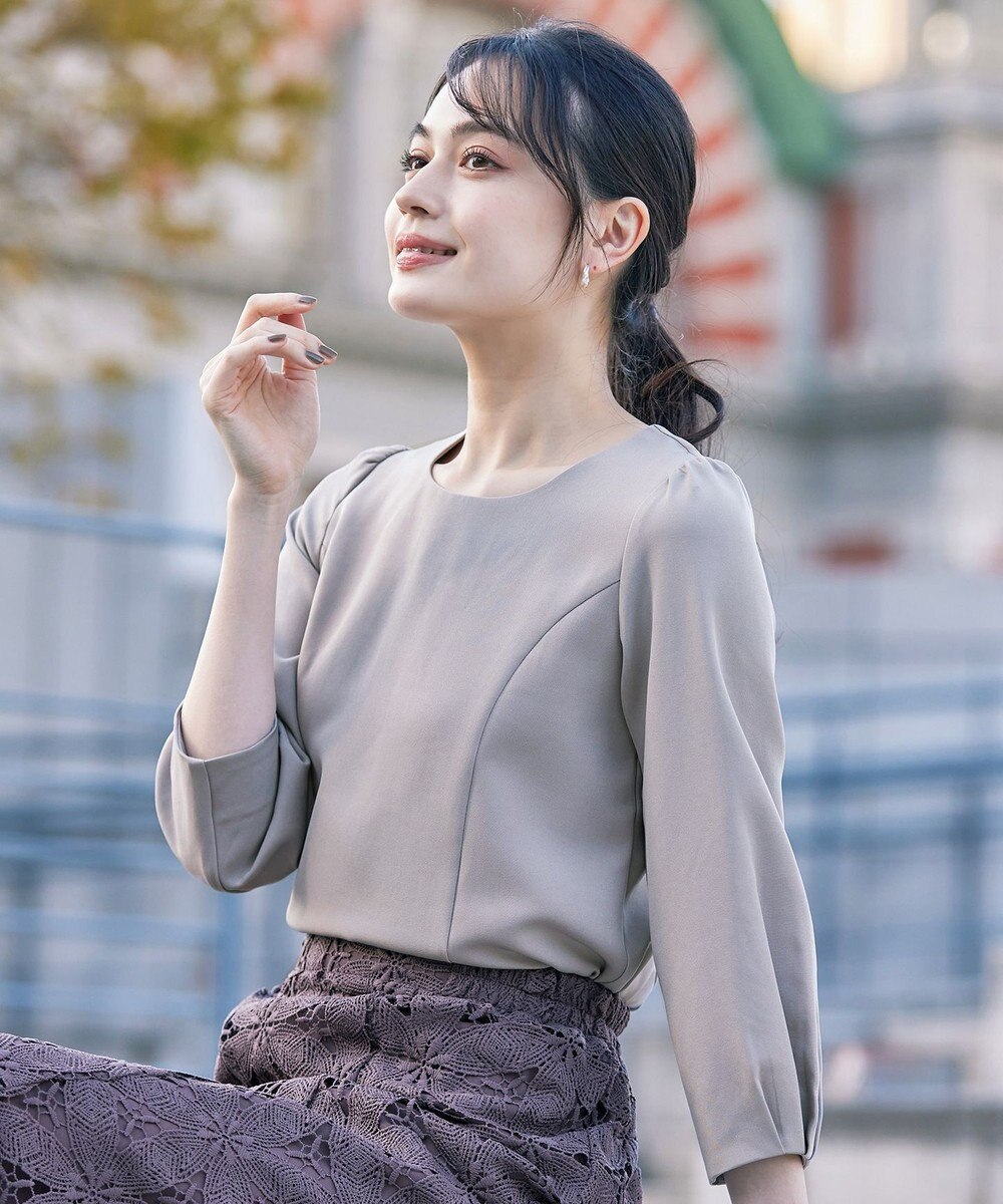 Tiaclasse L 【ダブルストレッチ】【洗える】タックパフ袖ブラウス 