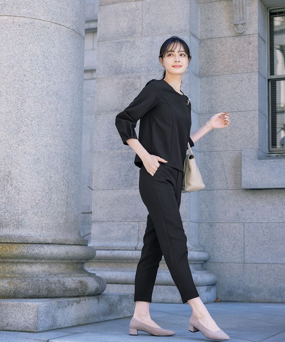 Tiaclasse L 【ダブルストレッチ】【洗える】タックパフ袖ブラウス 