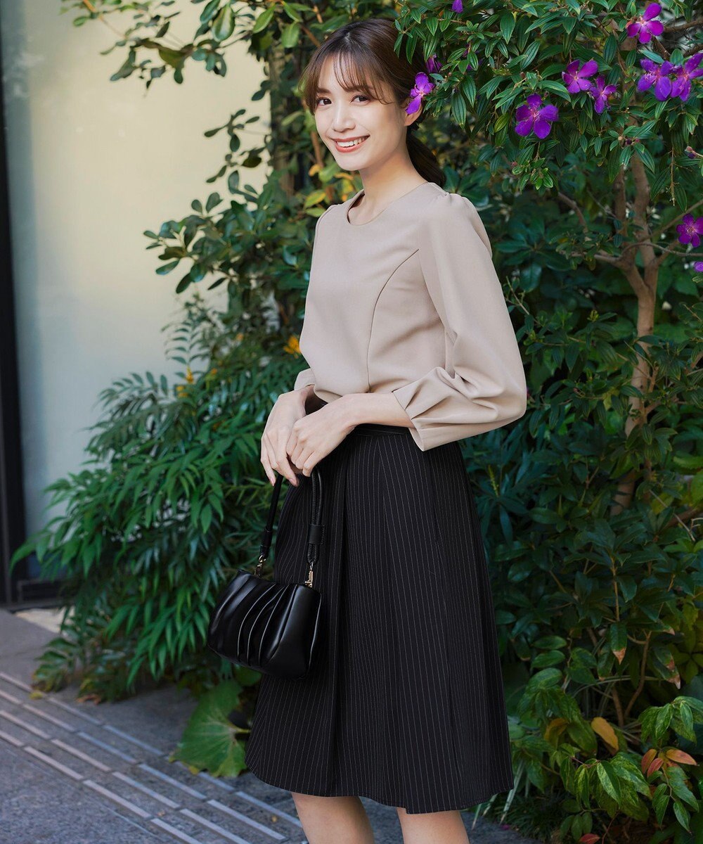 Tiaclasse L 【ダブルストレッチ】【洗える】タックパフ袖ブラウス 