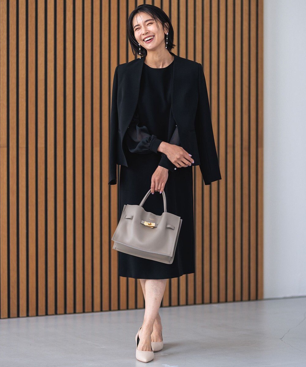 23区 【セットアップ対応/洗える】トリアセダブルジョーゼット ノーカラー ジャケット 