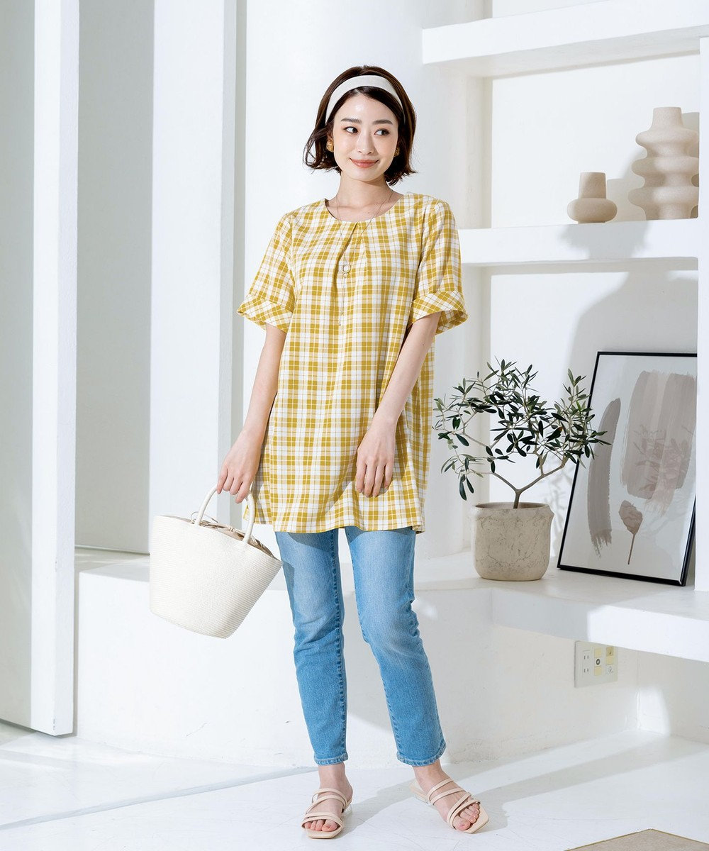 Tiaclasse L 【洗える】体型カバーも叶う幅広カフスチュニックブラウス 