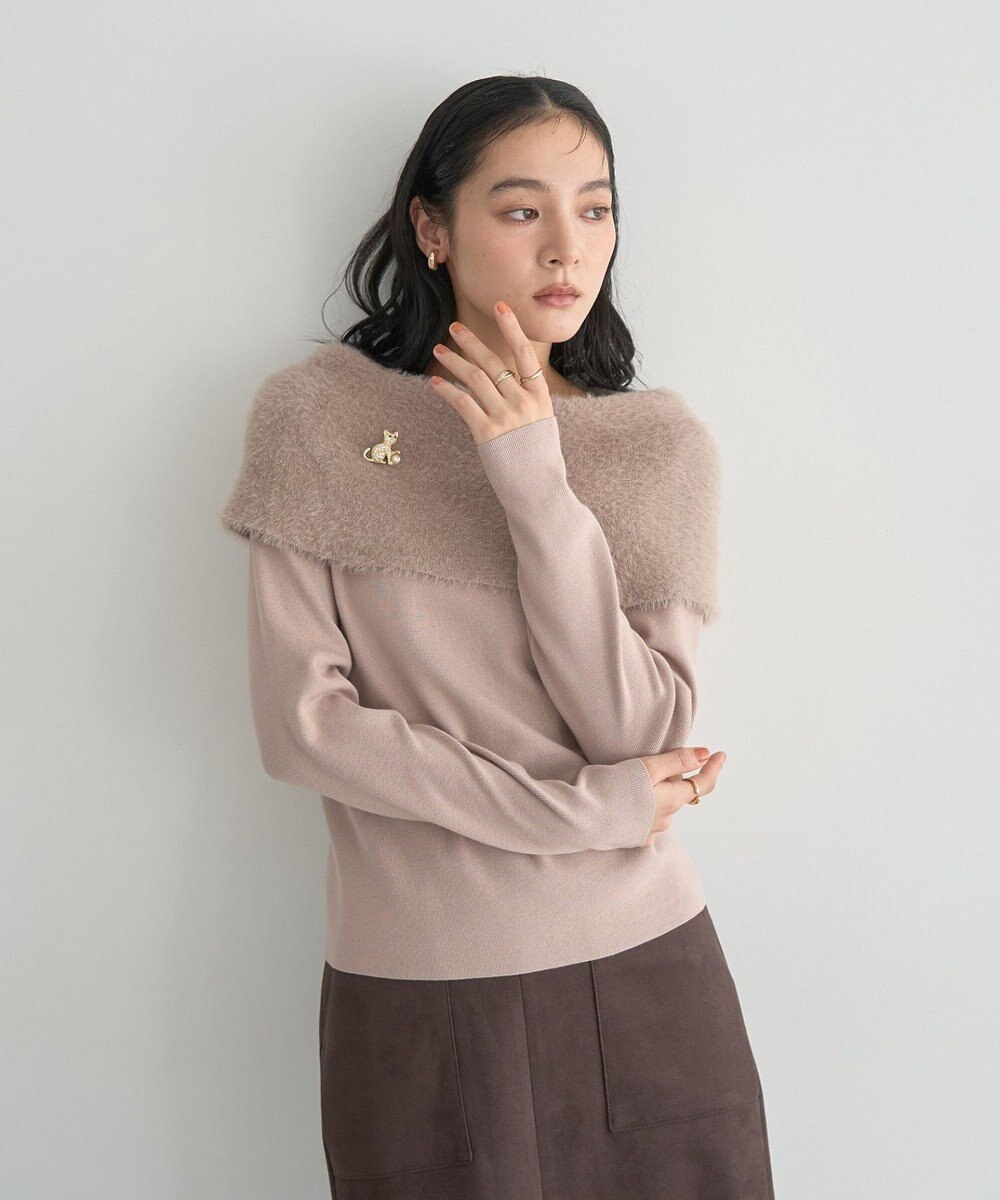 YECCA VECCA ファーMIXオフショルニット 