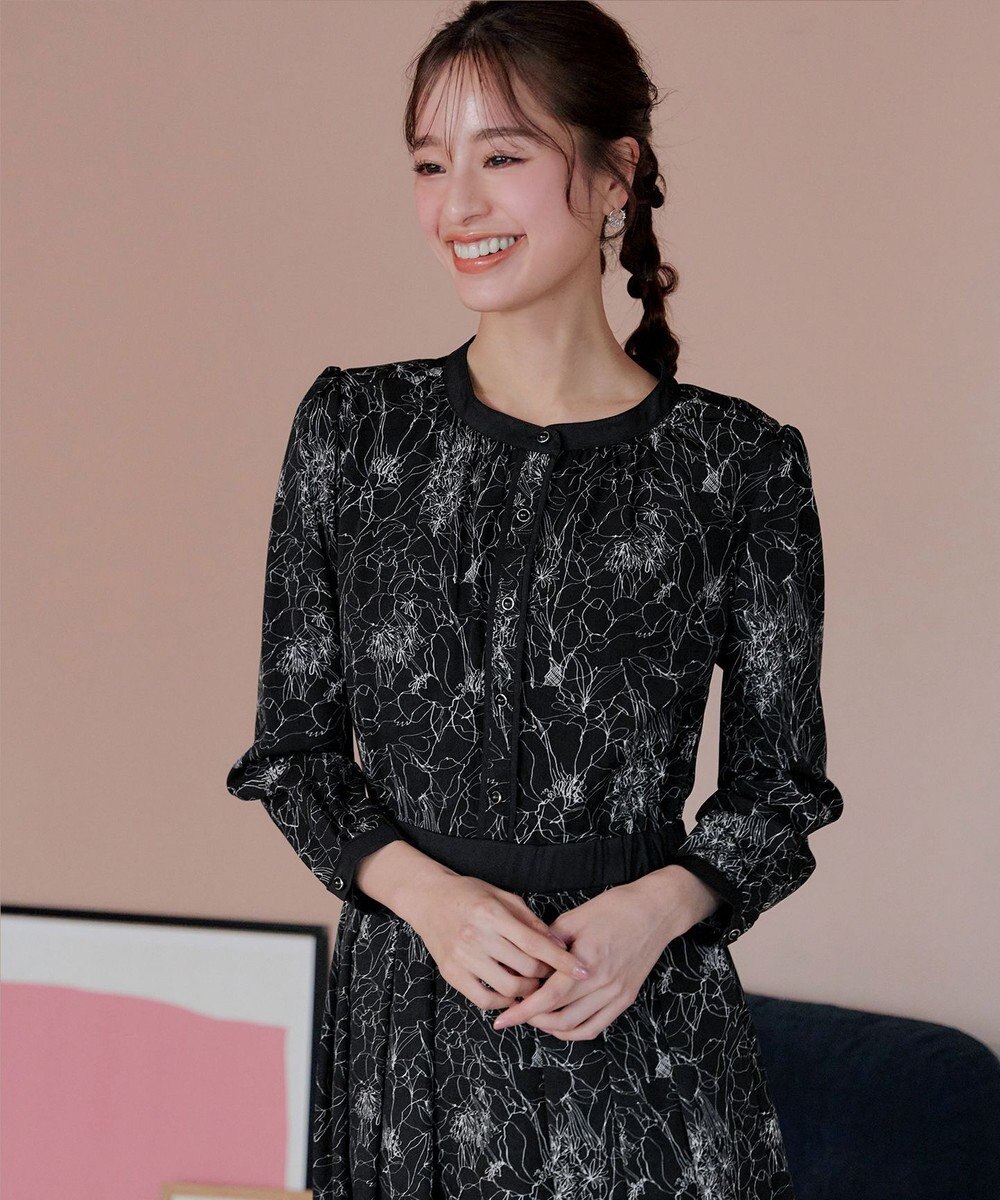 Tiaclasse L 【安田美沙子さん着用・新色/XSサイズ追加・洗える】フラワープリント配色ワンピース 