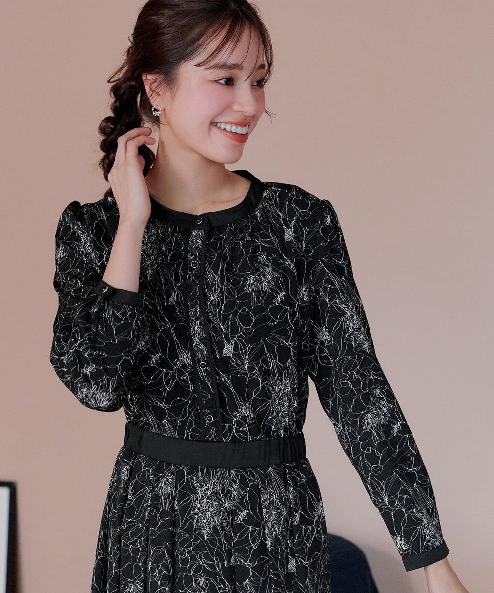 Tiaclasse L 【安田美沙子さん着用・新色/XSサイズ追加・洗える】フラワープリント配色ワンピース 