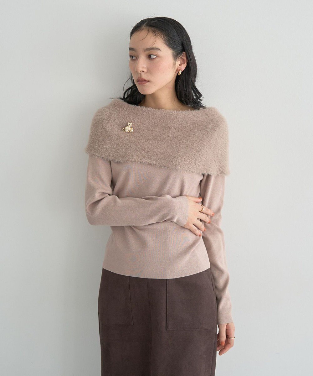 YECCA VECCA ファーMIXオフショルニット 