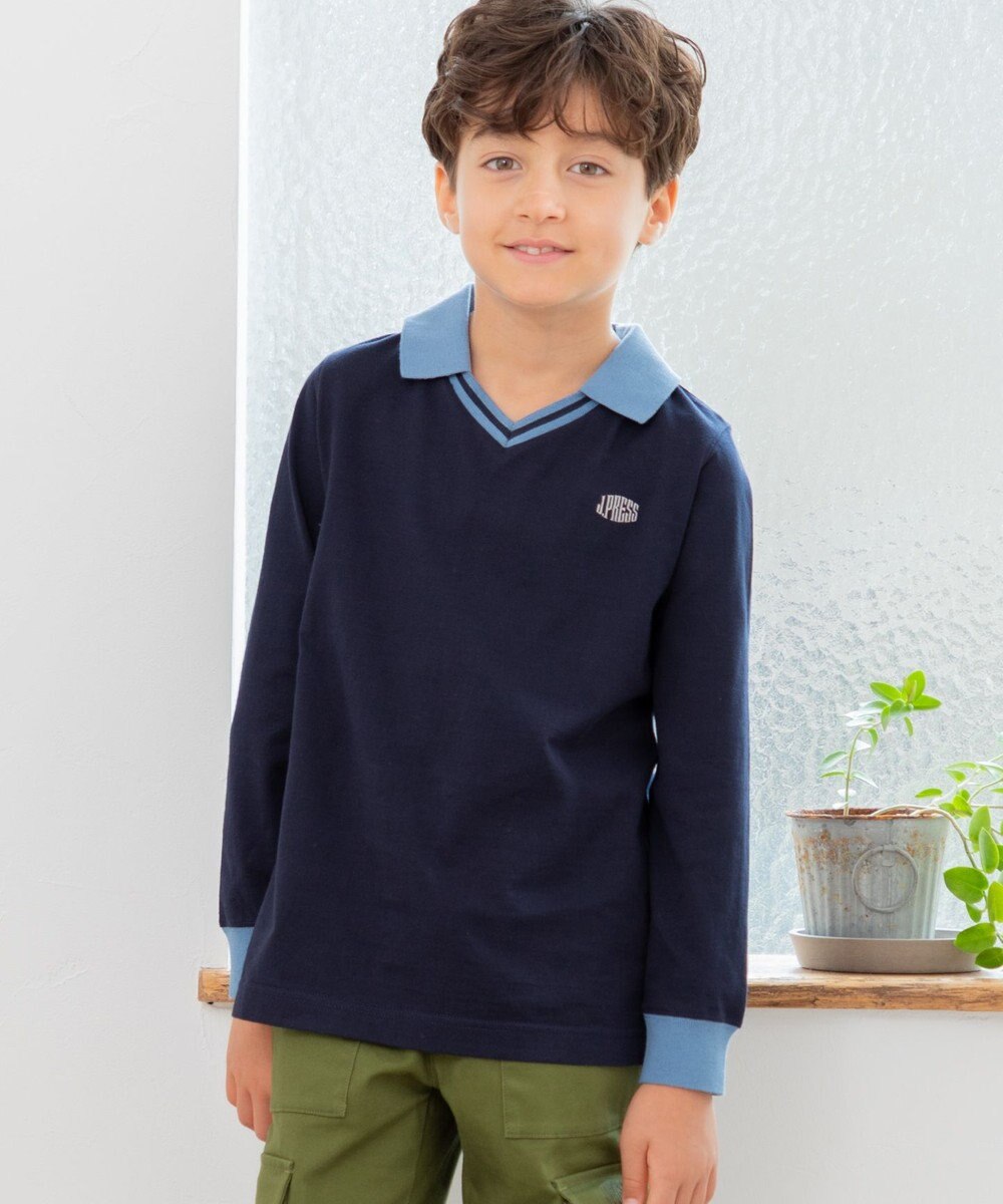 J.PRESS KIDS 【110-130cm】40/2天竺襟付き Vネック ポロシャツ 