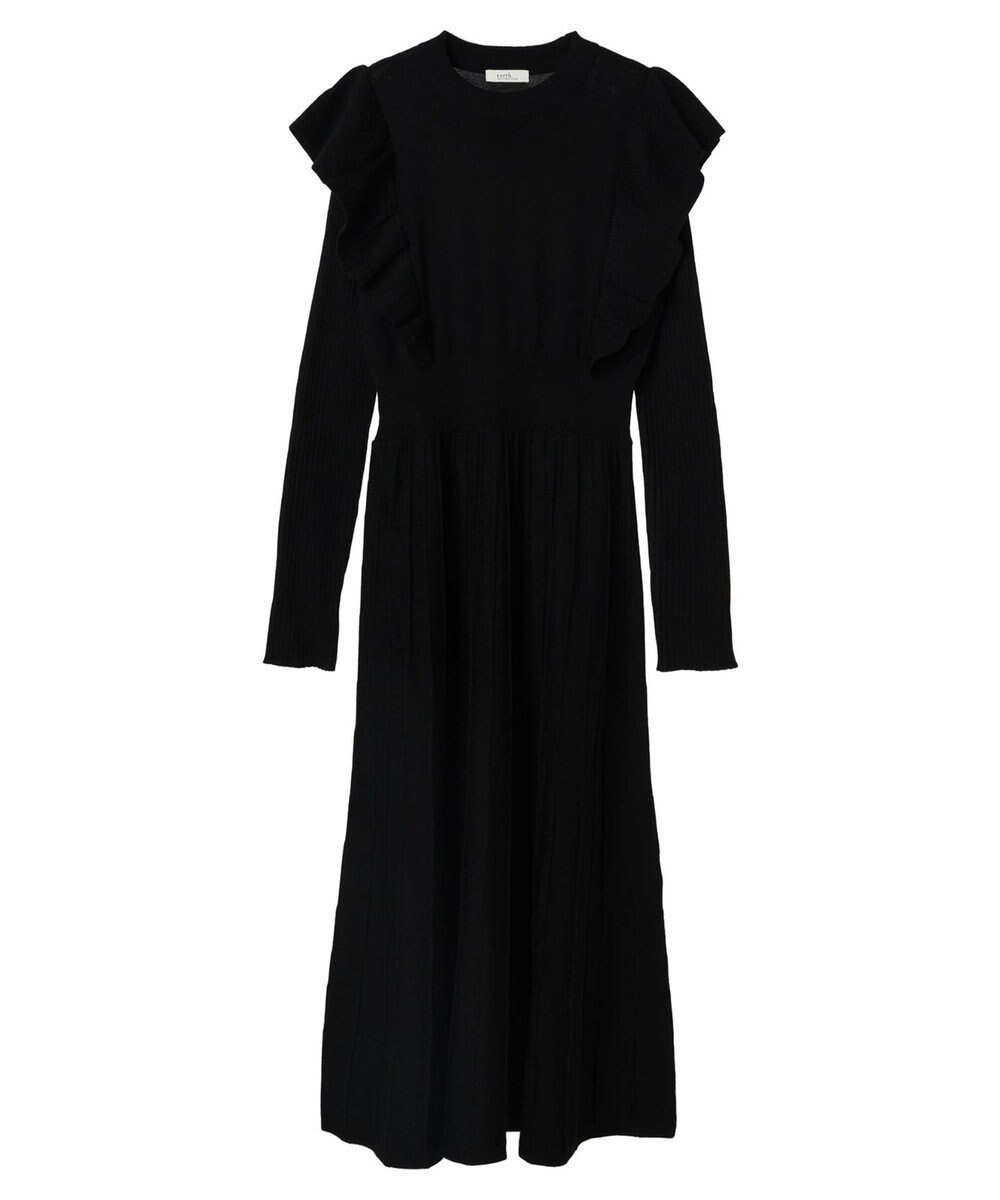 earth music&ecology ショルダーフリルニットワンピース 