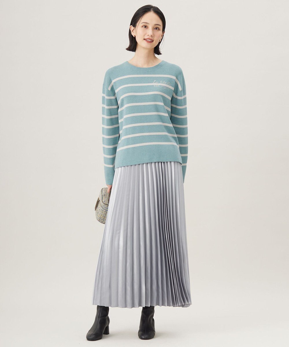 自由区 【洗える】コットンウールハイゲージボーダー ニット 