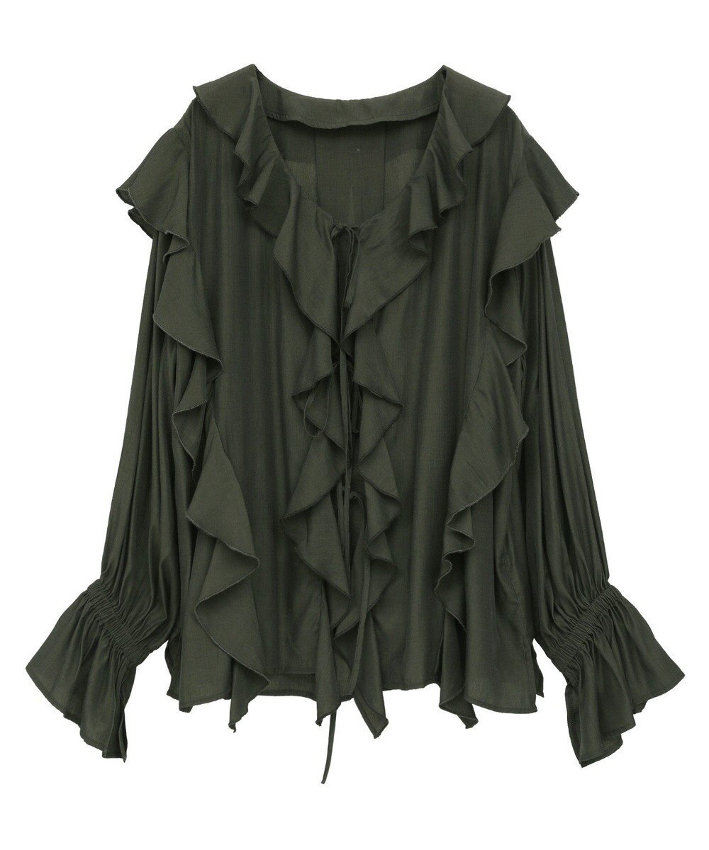 YECCA VECCA ラッフルリボンロングブラウス 