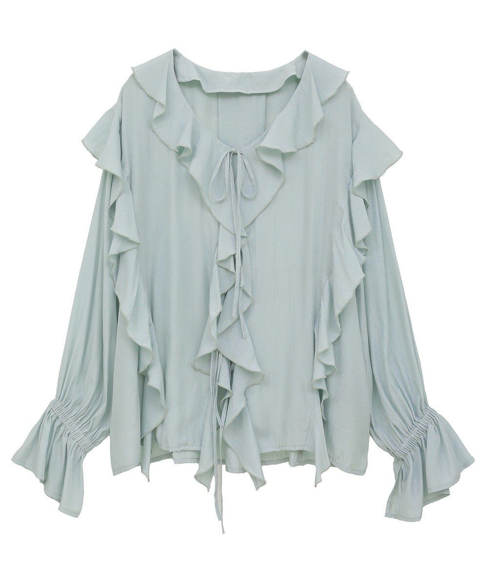 YECCA VECCA ラッフルリボンロングブラウス 