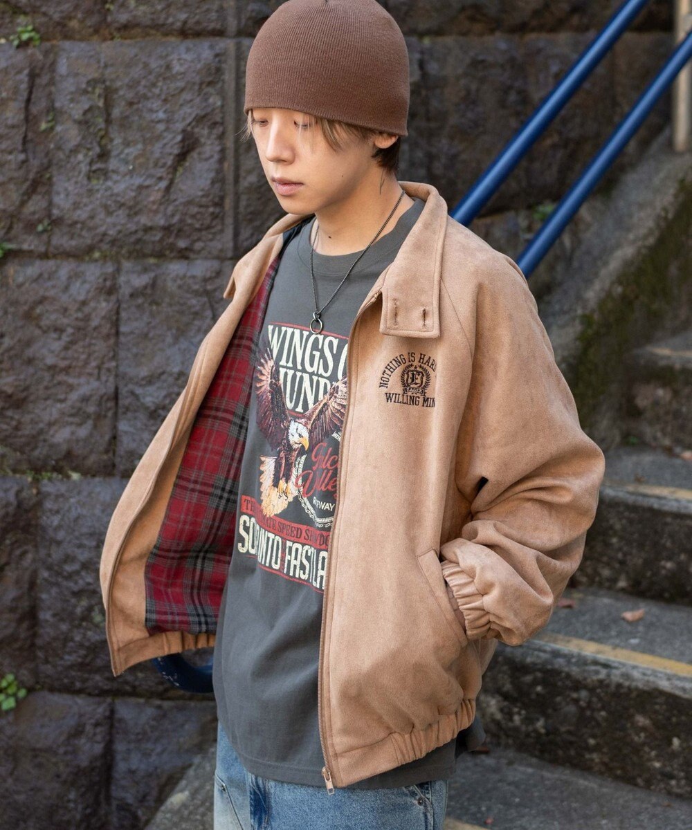 WEGO 【ユニセックス着用ITEM/MLサイズ展開】フェイクスウェードロゴスウィングトップ 