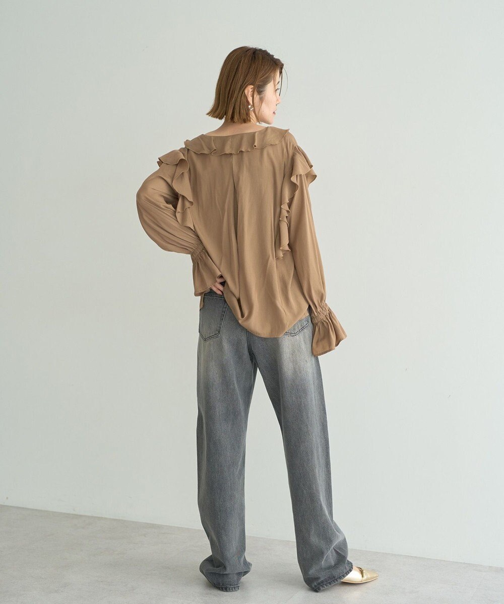 YECCA VECCA ラッフルリボンロングブラウス 