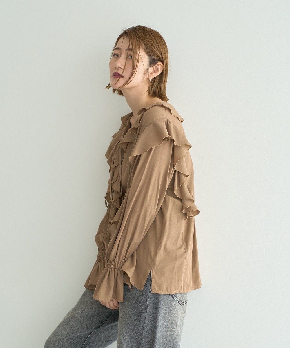 YECCA VECCA ラッフルリボンロングブラウス 