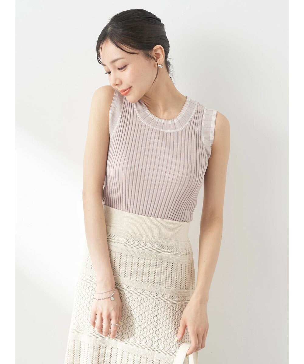 earth music&ecology ノースリーブラインニットプルオーバー 