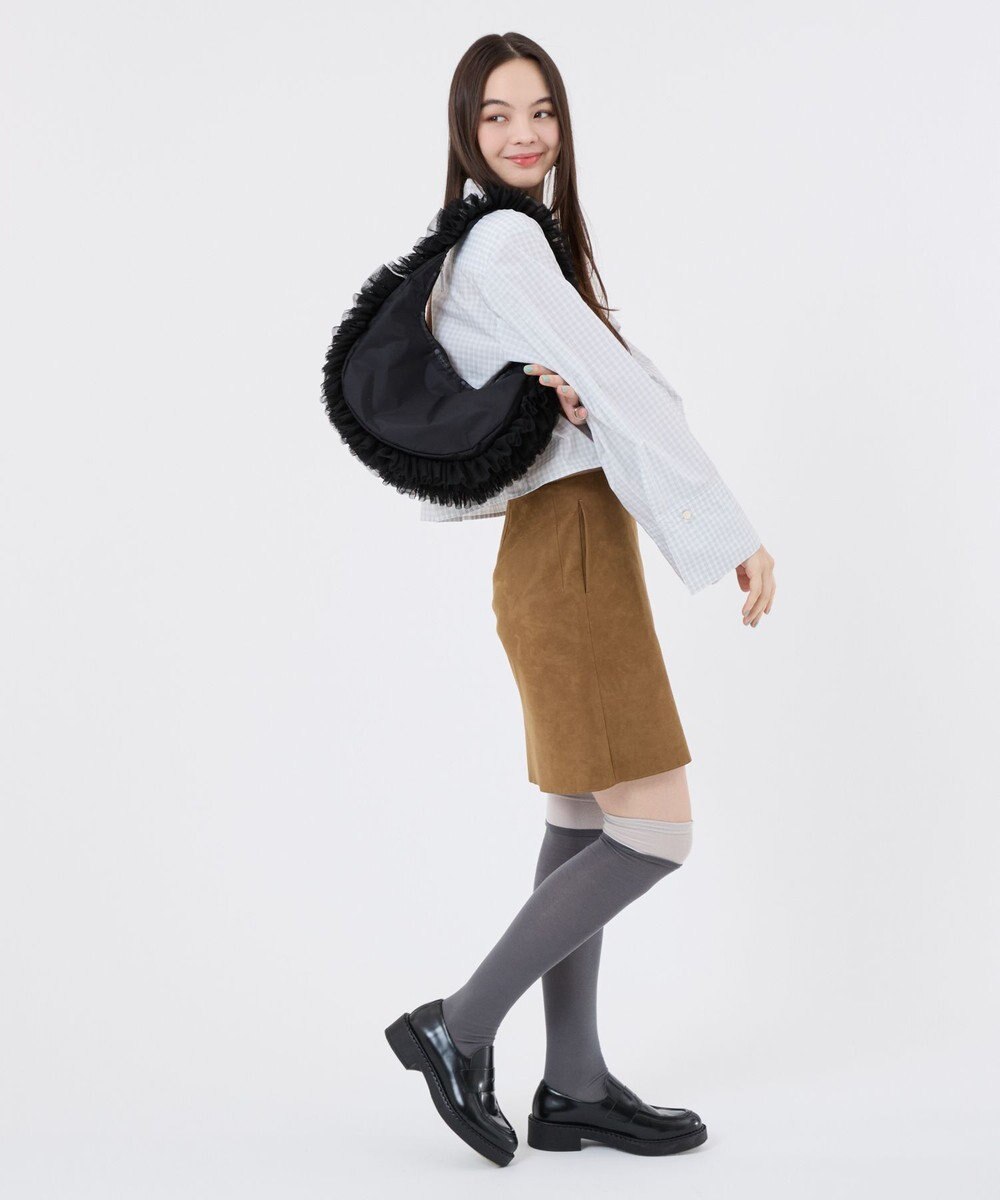 LeSportsac RUFFLE ZIP HOBO/ブラックレースラッフル 