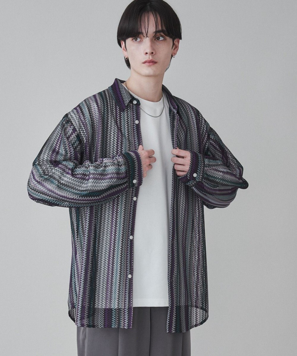 WEGO 【ユニセックス着用ITEM】ストライプメッシュBIGシャツ 
