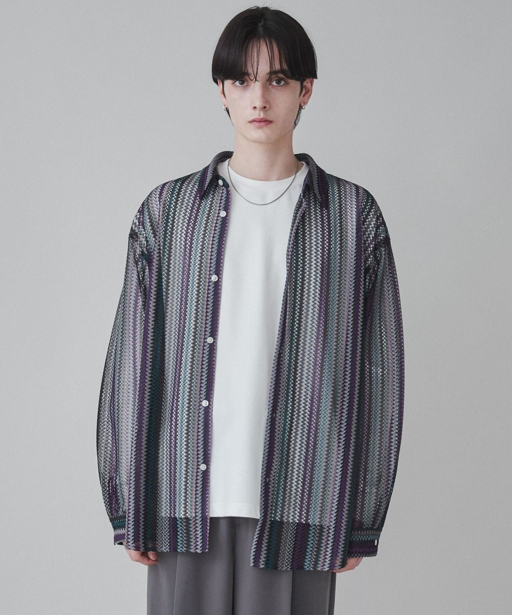 WEGO 【ユニセックス着用ITEM】ストライプメッシュBIGシャツ 