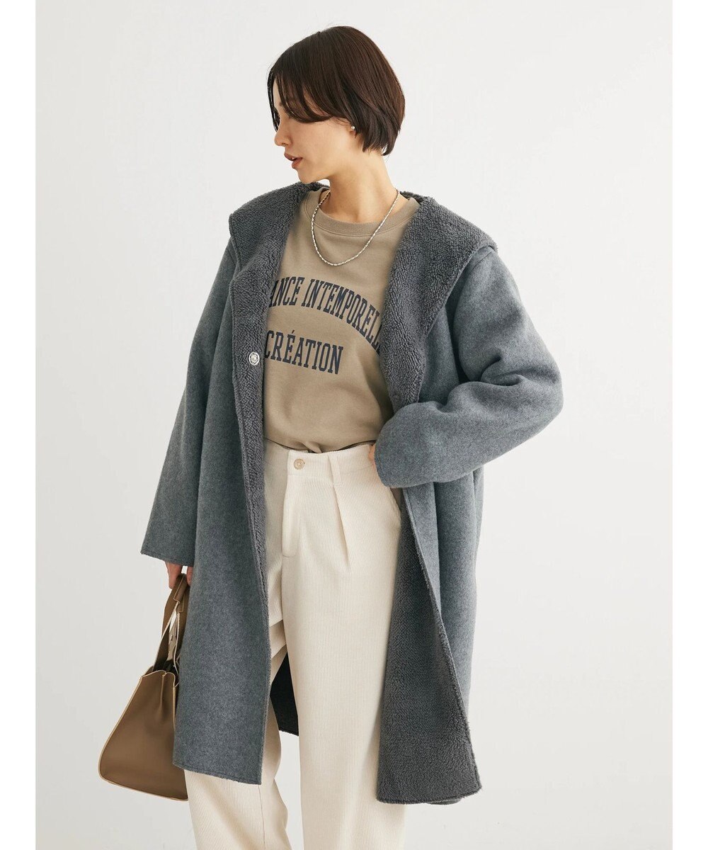 Green Parks フード付き裏ボアロングコーディガン 